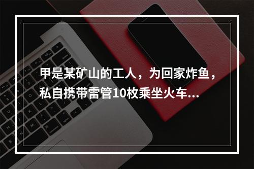 甲是某矿山的工人，为回家炸鱼，私自携带雷管10枚乘坐火车，被