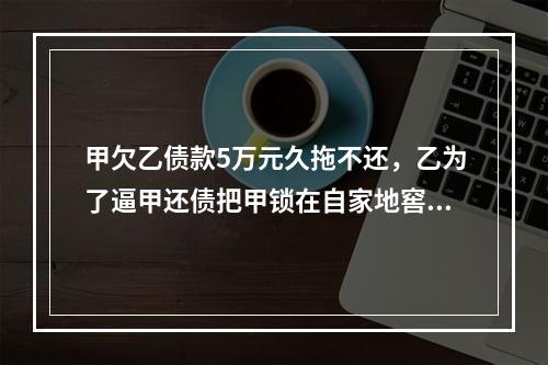 甲欠乙债款5万元久拖不还，乙为了逼甲还债把甲锁在自家地窖中3