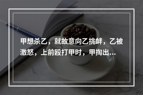 甲想杀乙，就故意向乙挑衅，乙被激怒，上前殴打甲时，甲掏出准备