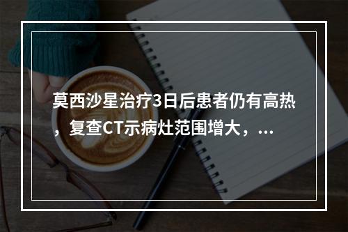 莫西沙星治疗3日后患者仍有高热，复查CT示病灶范围增大，加用