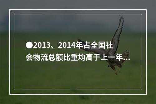 ●2013、2014年占全国社会物流总额比重均高于上一年水平