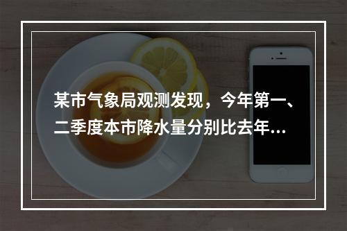 某市气象局观测发现，今年第一、二季度本市降水量分别比去年同期