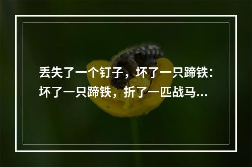 丢失了一个钉子，坏了一只蹄铁：坏了一只蹄铁，折了一匹战马；折