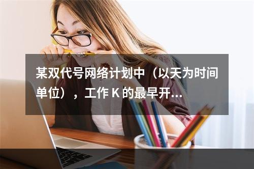 某双代号网络计划中（以天为时间单位），工作 K 的最早开始时