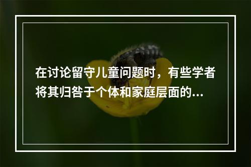 在讨论留守儿童问题时，有些学者将其归咎于个体和家庭层面的因素