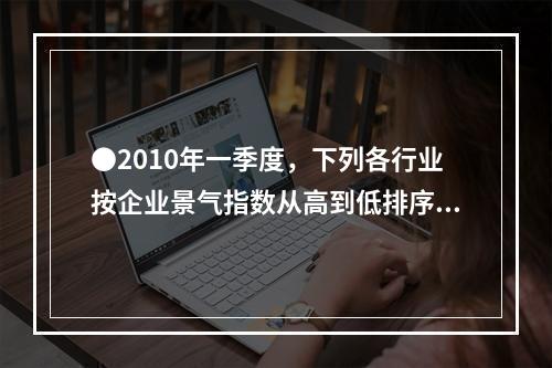 ●2010年一季度，下列各行业按企业景气指数从高到低排序正确