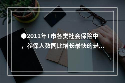 ●2011年T市各类社会保险中，参保人数同比增长最快的是：