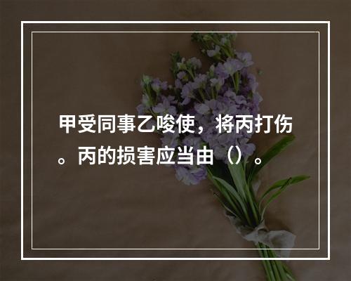 甲受同事乙唆使，将丙打伤。丙的损害应当由（）。