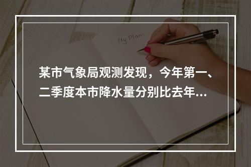 某市气象局观测发现，今年第一、二季度本市降水量分别比去年同期