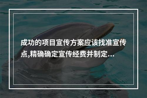 成功的项目宣传方案应该找准宣传点,精确确定宣传经费并制定阶段