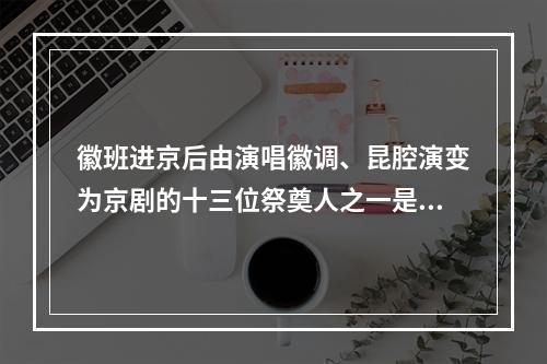 徽班进京后由演唱徽调、昆腔演变为京剧的十三位祭奠人之一是（）