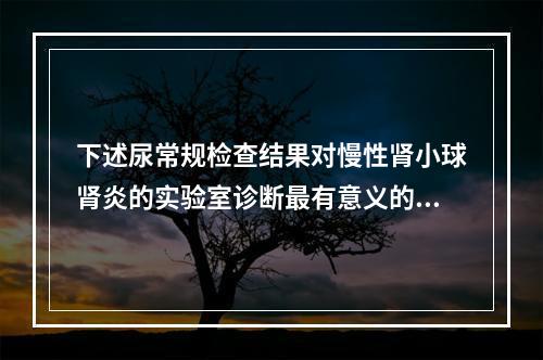 下述尿常规检查结果对慢性肾小球肾炎的实验室诊断最有意义的是