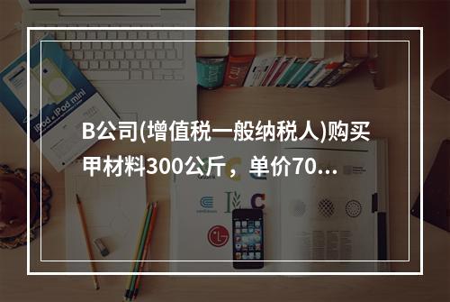 B公司(增值税一般纳税人)购买甲材料300公斤，单价70元，