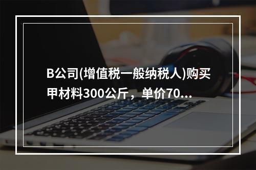 B公司(增值税一般纳税人)购买甲材料300公斤，单价70元，