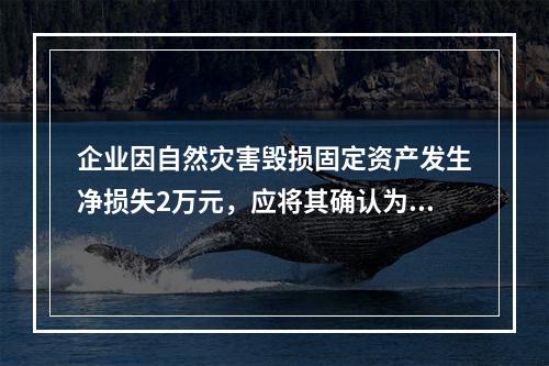 企业因自然灾害毁损固定资产发生净损失2万元，应将其确认为费用