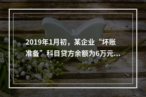 2019年1月初，某企业“坏账准备”科目贷方余额为6万元。1