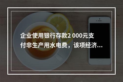 企业使用银行存款2 000元支付非生产用水电费，该项经济业务