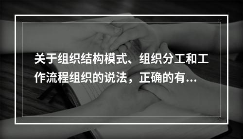 关于组织结构模式、组织分工和工作流程组织的说法，正确的有（　