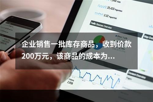 企业销售一批库存商品，收到价款200万元，该商品的成本为17