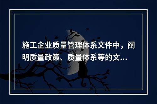 施工企业质量管理体系文件中，阐明质量政策、质量体系等的文件是