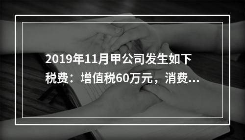 2019年11月甲公司发生如下税费：增值税60万元，消费税8