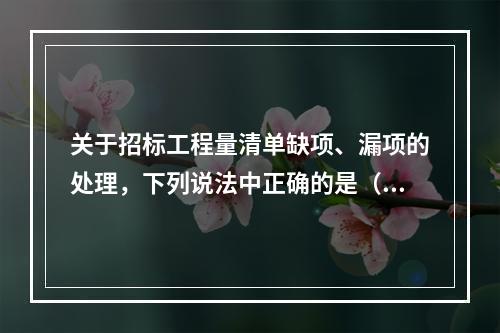 关于招标工程量清单缺项、漏项的处理，下列说法中正确的是（　）