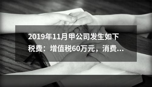 2019年11月甲公司发生如下税费：增值税60万元，消费税8