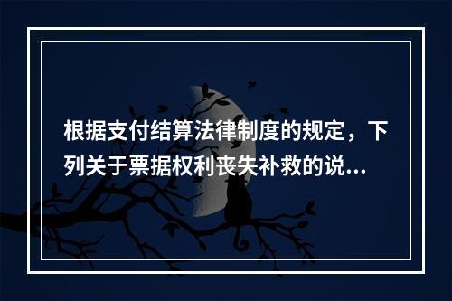 根据支付结算法律制度的规定，下列关于票据权利丧失补救的说法中