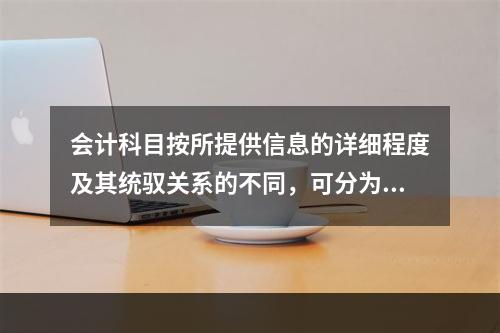 会计科目按所提供信息的详细程度及其统驭关系的不同，可分为（