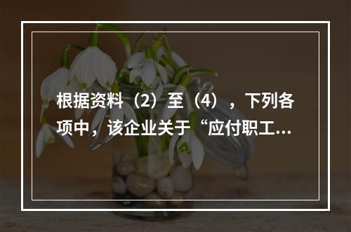 根据资料（2）至（4），下列各项中，该企业关于“应付职工薪酬