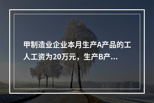 甲制造业企业本月生产A产品的工人工资为20万元，生产B产品的