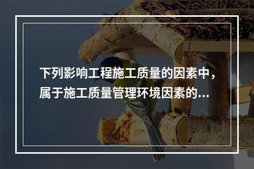 下列影响工程施工质量的因素中，属于施工质量管理环境因素的是（