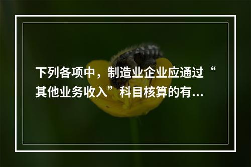 下列各项中，制造业企业应通过“其他业务收入”科目核算的有（　