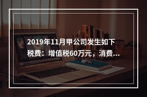 2019年11月甲公司发生如下税费：增值税60万元，消费税8