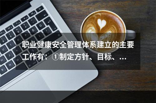 职业健康安全管理体系建立的主要工作有：①制定方针、目标、指标