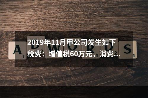 2019年11月甲公司发生如下税费：增值税60万元，消费税8