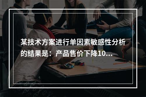 某技术方案进行单因素敏感性分析的结果是：产品售价下降10%时