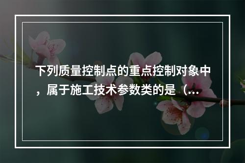 下列质量控制点的重点控制对象中，属于施工技术参数类的是（　）