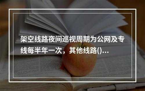 架空线路夜间巡视周期为公网及专线每半年一次，其他线路()一次