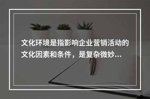 文化环境是指影响企业营销活动的文化因素和条件，是复杂微妙，难