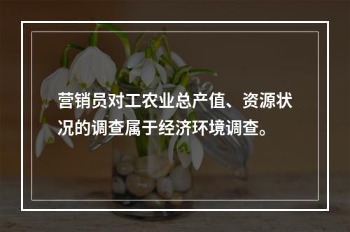 营销员对工农业总产值、资源状况的调查属于经济环境调查。