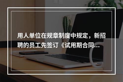 用人单位在规章制度中规定，新招聘的员工先签订《试用期合同》，