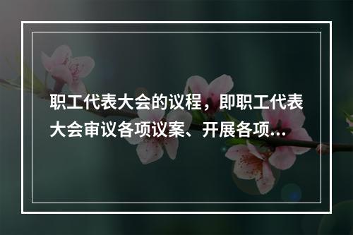 职工代表大会的议程，即职工代表大会审议各项议案、开展各项活动