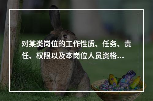 对某类岗位的工作性质、任务、责任、权限以及本岗位人员资格条件