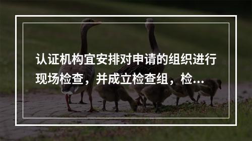 认证机构宜安排对申请的组织进行现场检查，并成立检查组，检查组