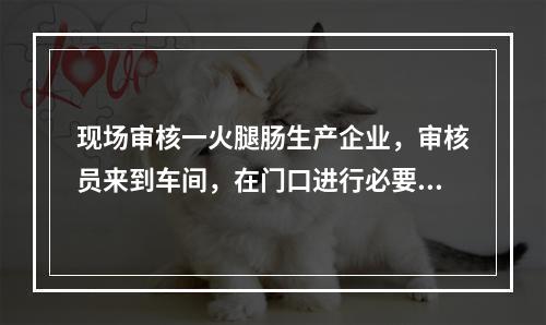 现场审核一火腿肠生产企业，审核员来到车间，在门口进行必要的个