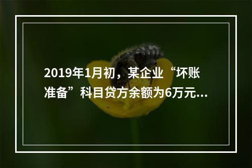 2019年1月初，某企业“坏账准备”科目贷方余额为6万元。1