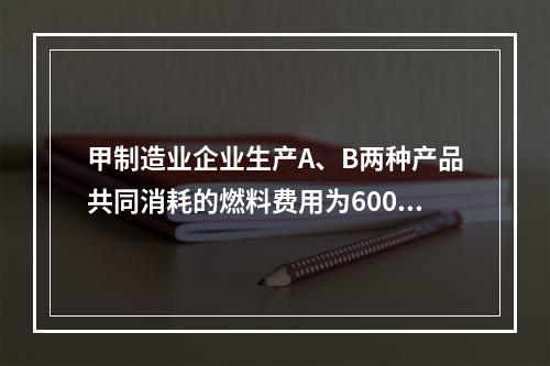 甲制造业企业生产A、B两种产品共同消耗的燃料费用为6000元