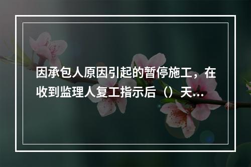 因承包人原因引起的暂停施工，在收到监理人复工指示后（）天内仍