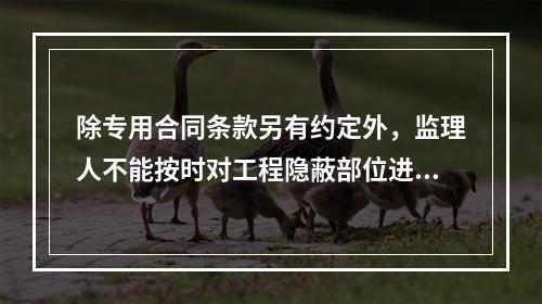 除专用合同条款另有约定外，监理人不能按时对工程隐蔽部位进行检